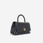 Chanel Small Coco Handle - Navy Chevron Calfskin | Gold Hardware