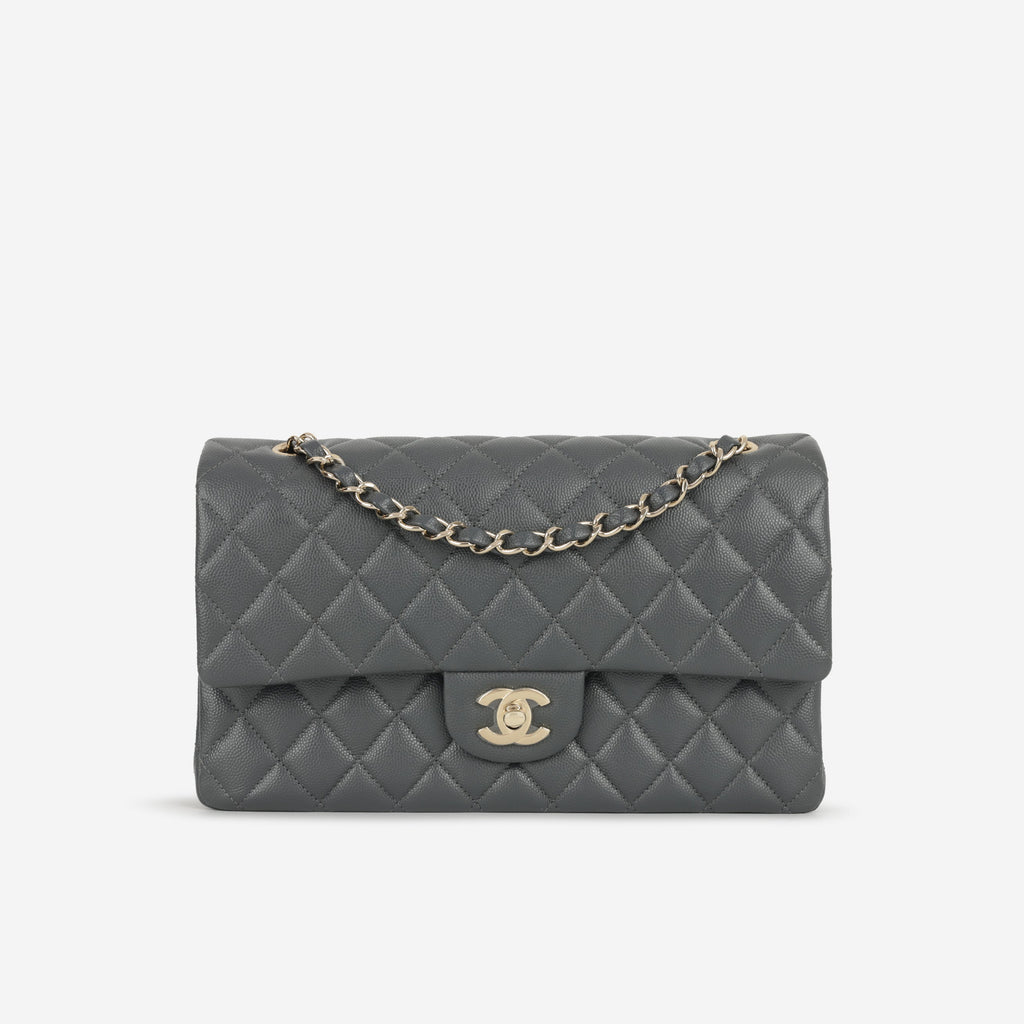 Chanel Medium Classic Flap - Grey Caviar | Champagne Gold Hardware