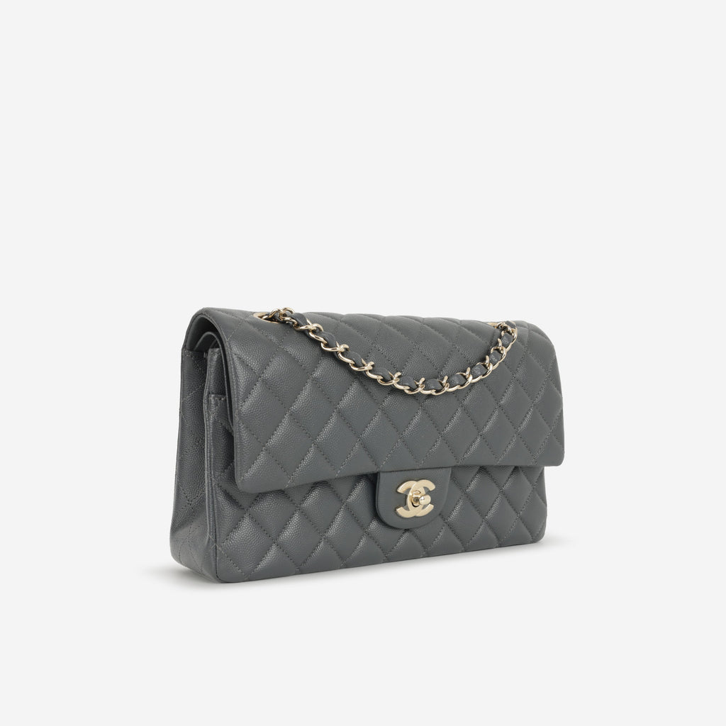 Chanel Medium Classic Flap - Grey Caviar | Champagne Gold Hardware