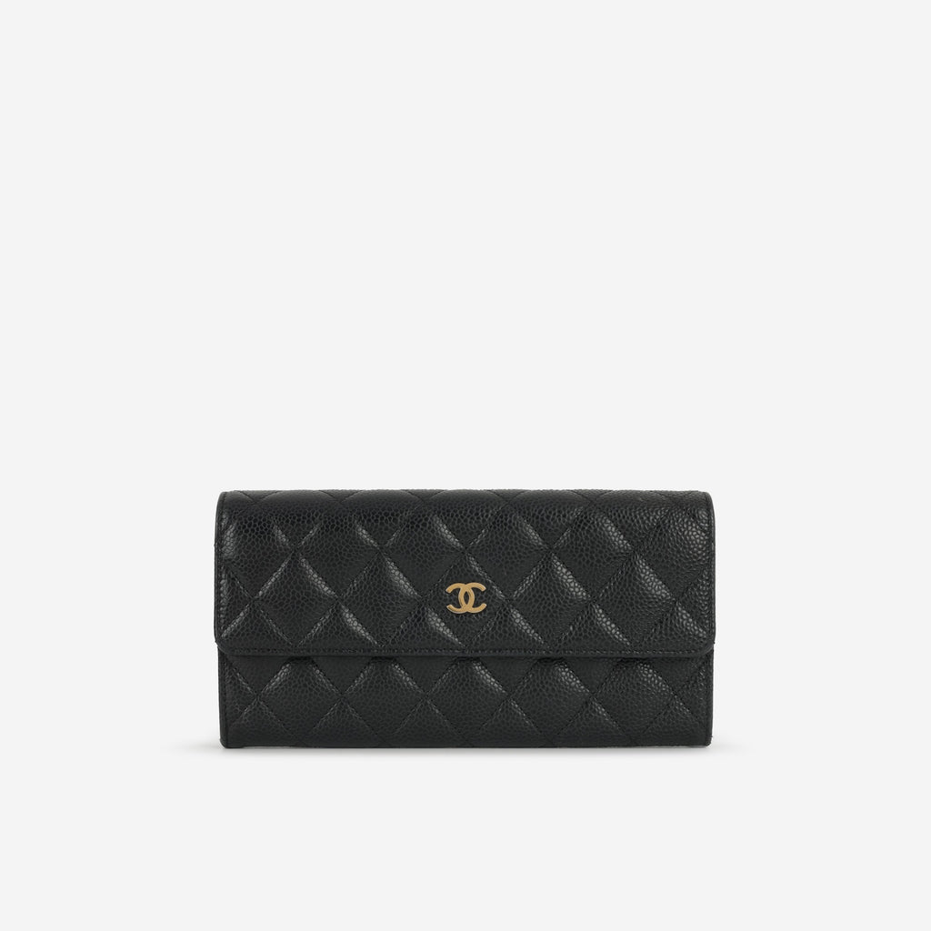 Chanel Long Classic Flap Wallet - Black Caviar | Gold Hardware