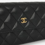 Chanel Long Classic Flap Wallet - Black Caviar | Gold Hardware