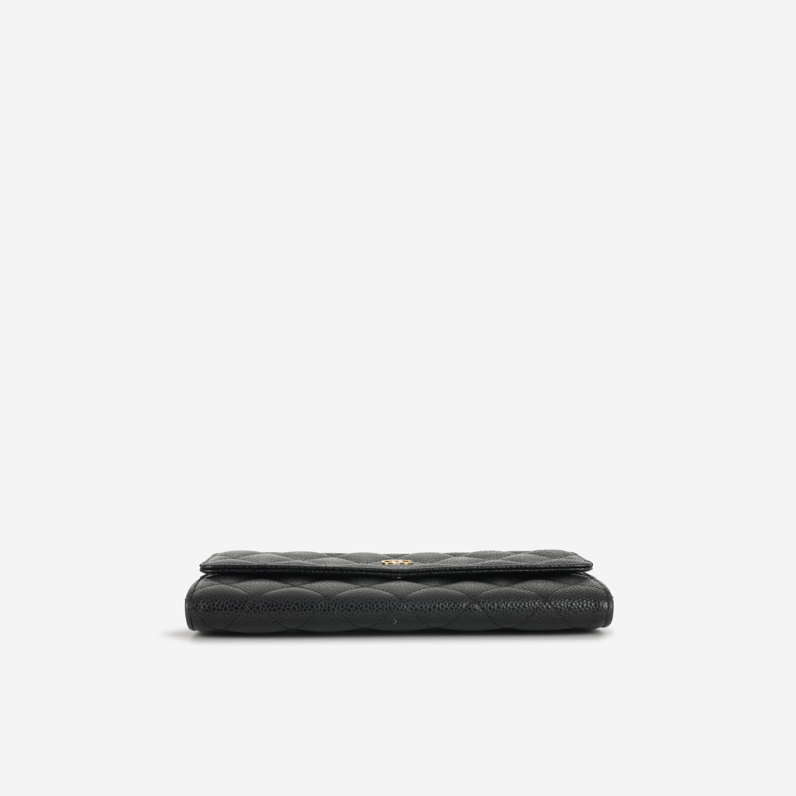 Chanel Long Classic Flap Wallet - Black Caviar | Gold Hardware