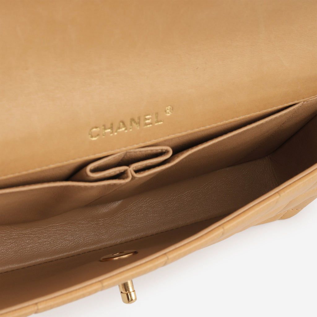 Chanel East West Chocolate Bar - Beige Lambskin | Gold Hardware