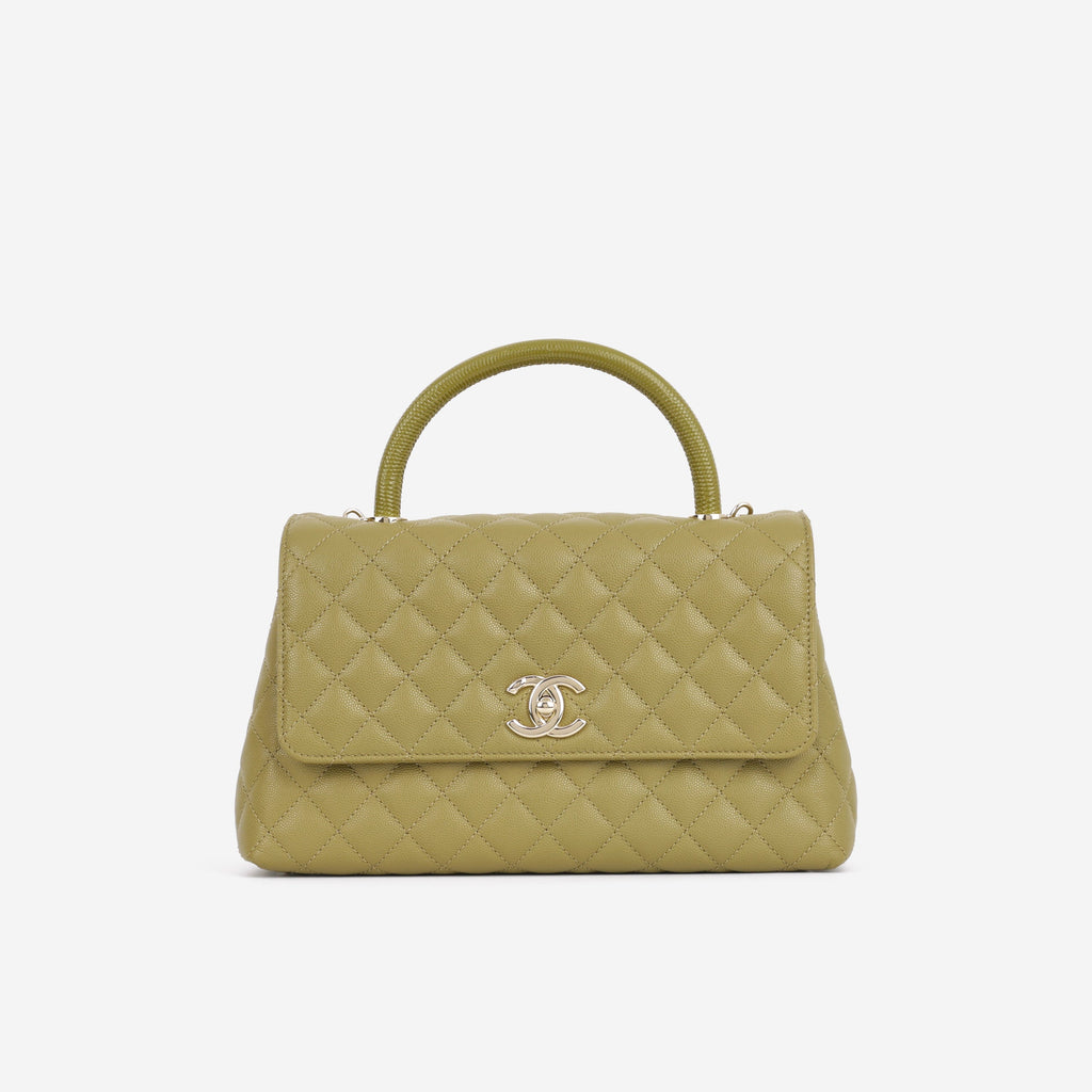 Chanel Medium Coco Handle - Olive Green Caviar | Champagne Gold Hardware