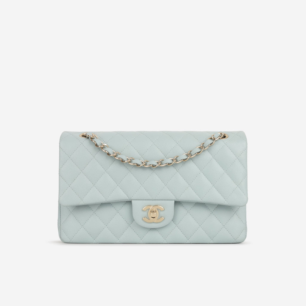 Chanel Medium Classic Flap - Light Blue Caviar | Champagne Gold Hardware