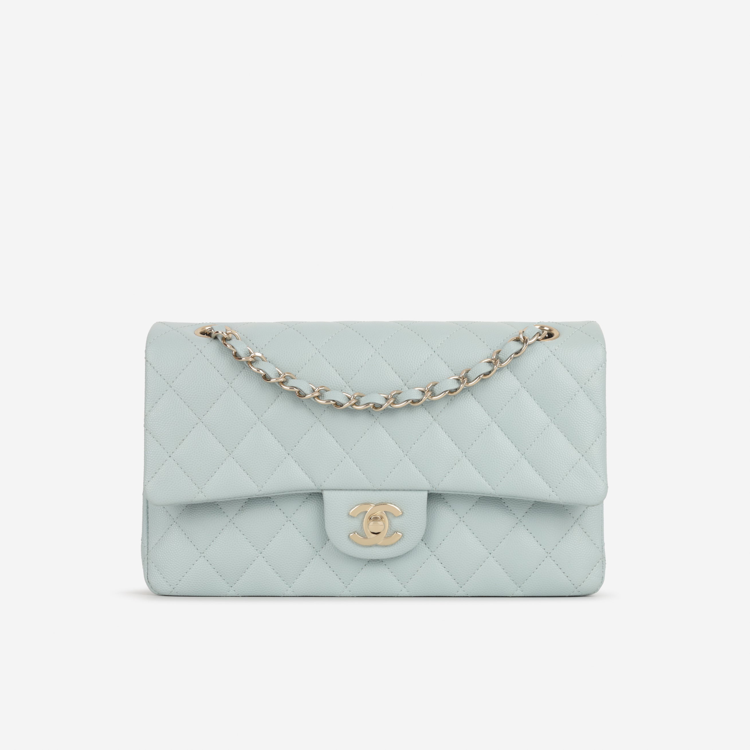 Chanel Medium Classic Flap - Light Blue Caviar | Champagne Gold Hardware