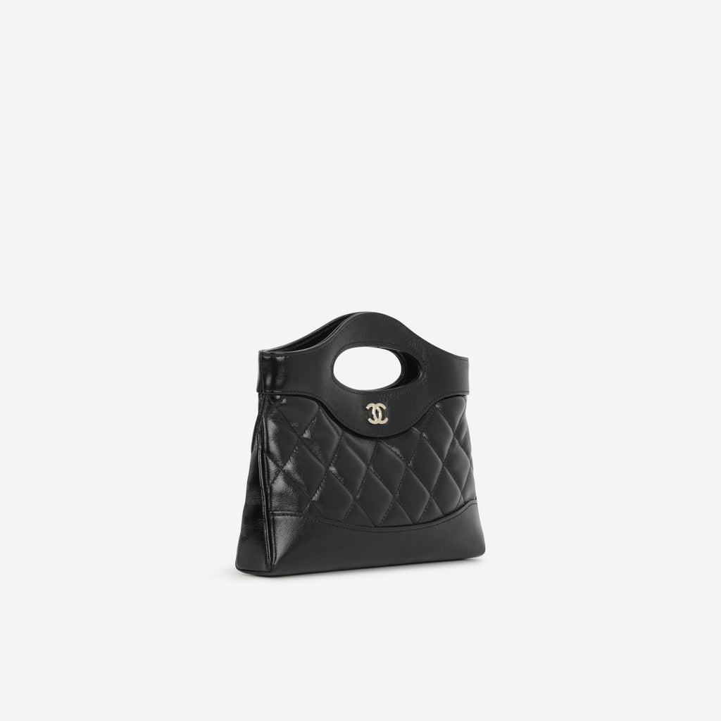 Chanel Nano 31 Clutch on Chain - Black Glazed Calfskin | Champagne Gold Hardware