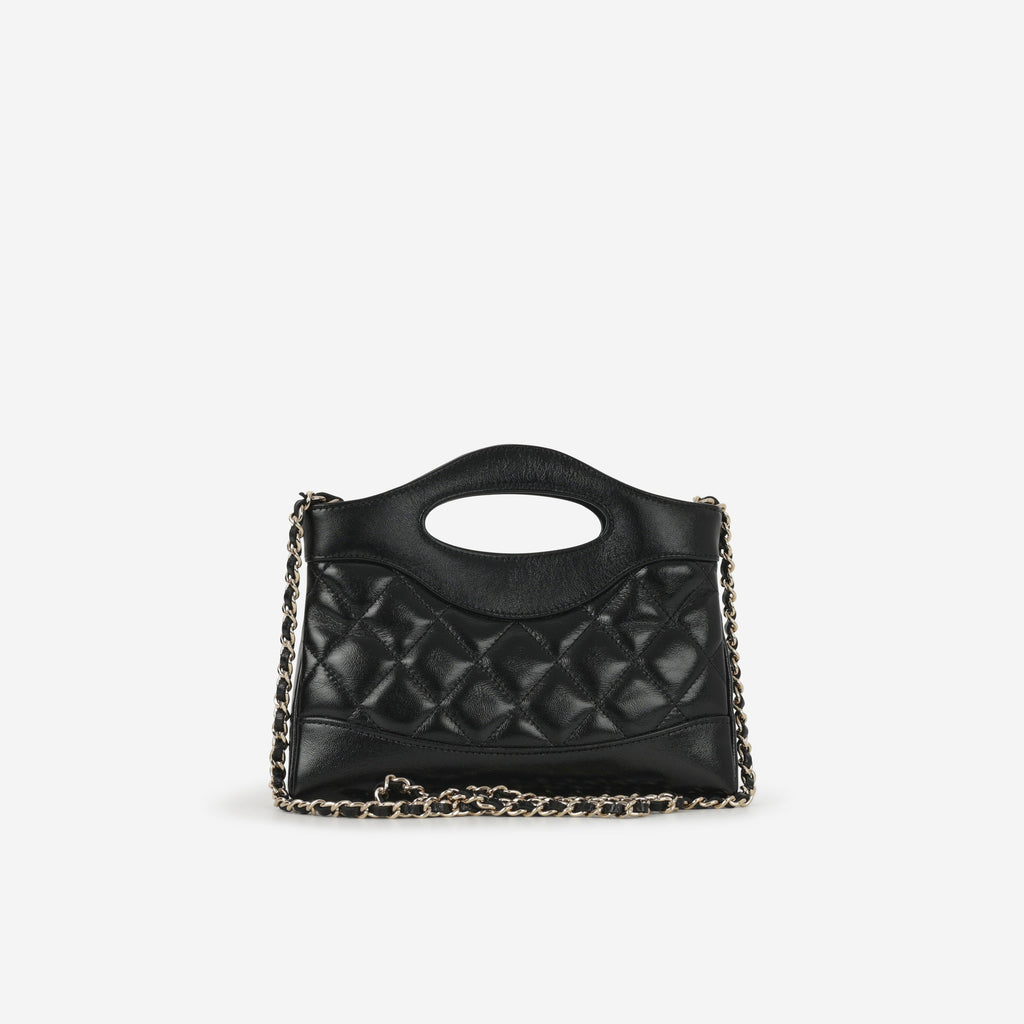 Chanel Nano 31 Clutch on Chain - Black Glazed Calfskin | Champagne Gold Hardware
