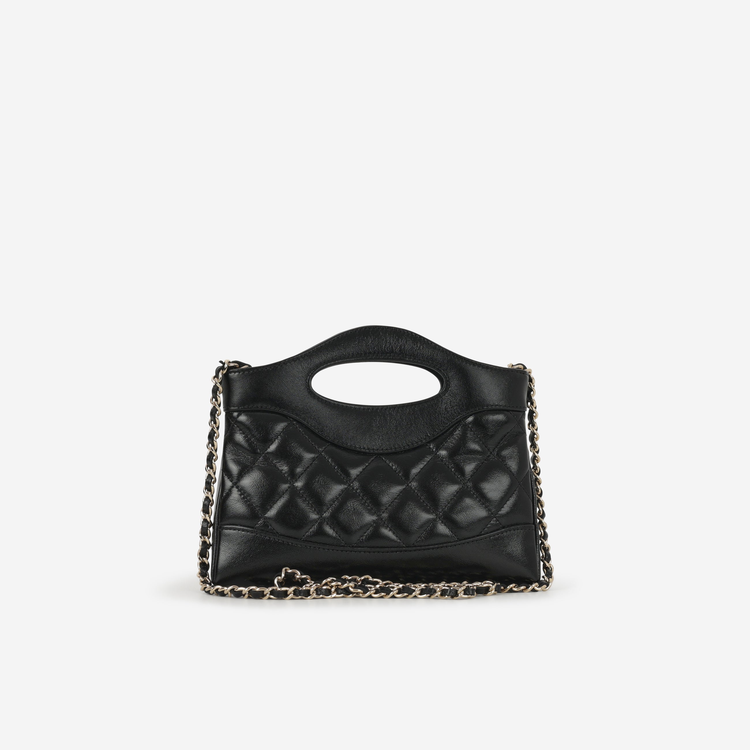 Chanel Nano 31 Clutch on Chain - Black Glazed Calfskin | Champagne Gold Hardware