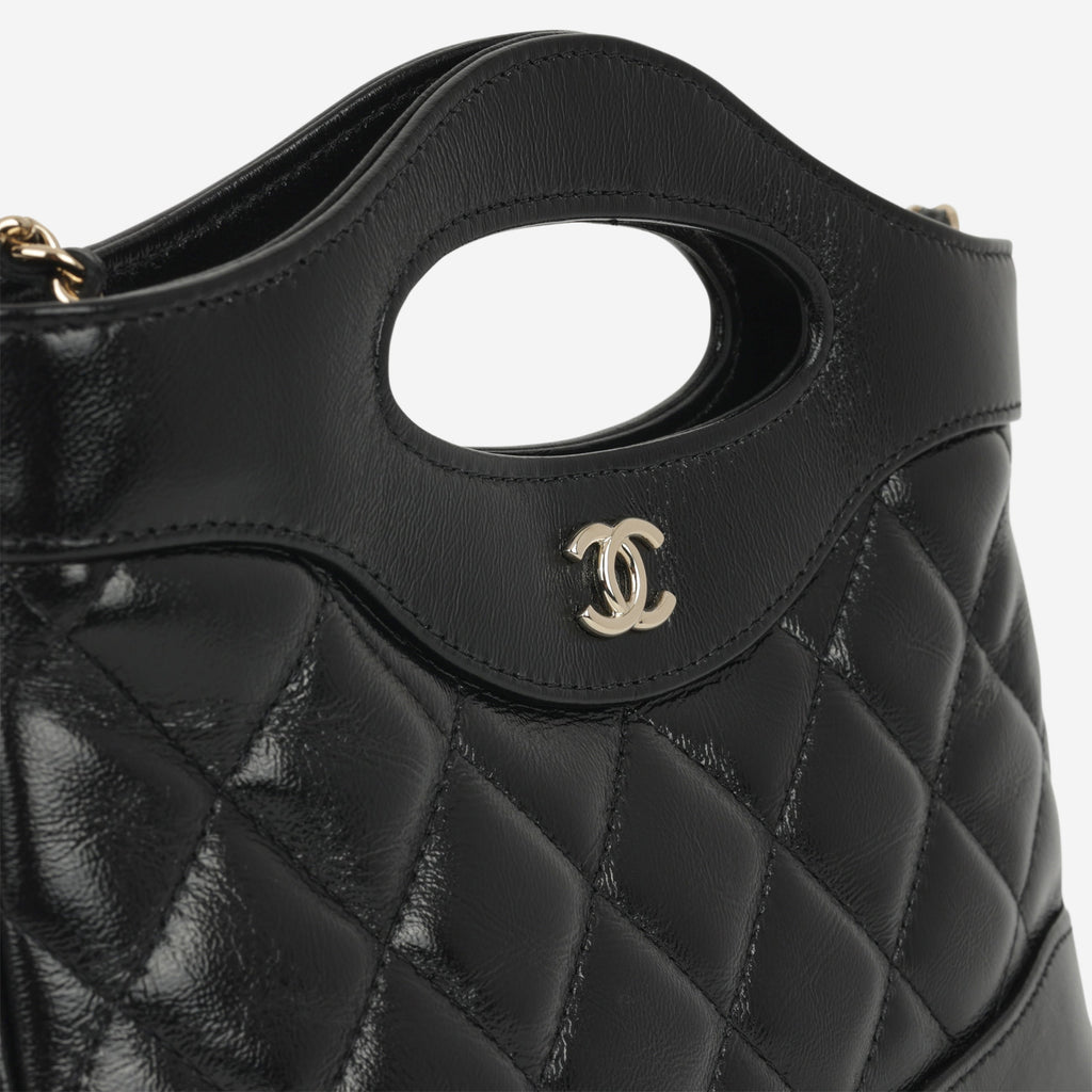 Chanel Nano 31 Clutch on Chain - Black Glazed Calfskin | Champagne Gold Hardware