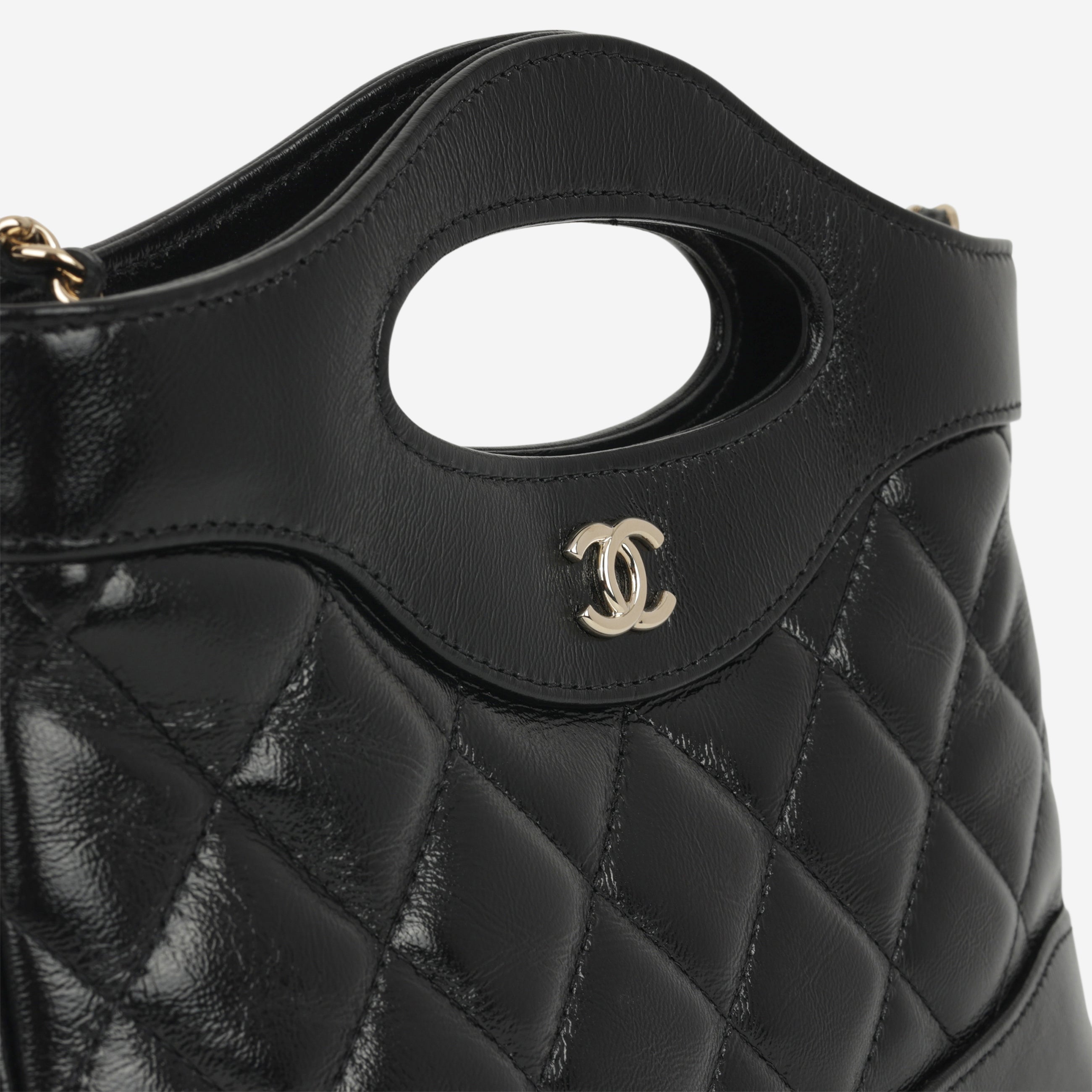 Chanel Nano 31 Clutch on Chain - Black Glazed Calfskin | Champagne Gold Hardware