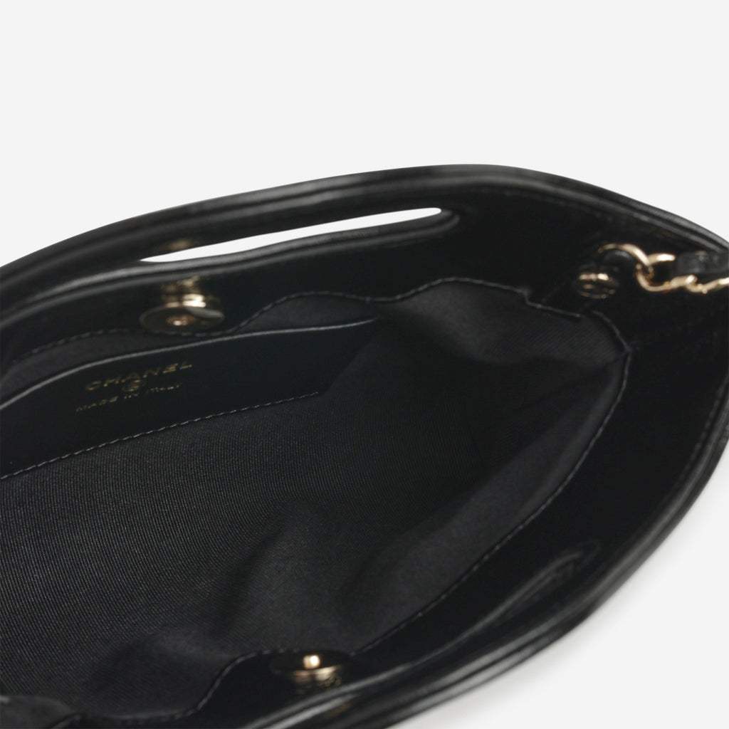 Chanel Nano 31 Clutch on Chain - Black Glazed Calfskin | Champagne Gold Hardware