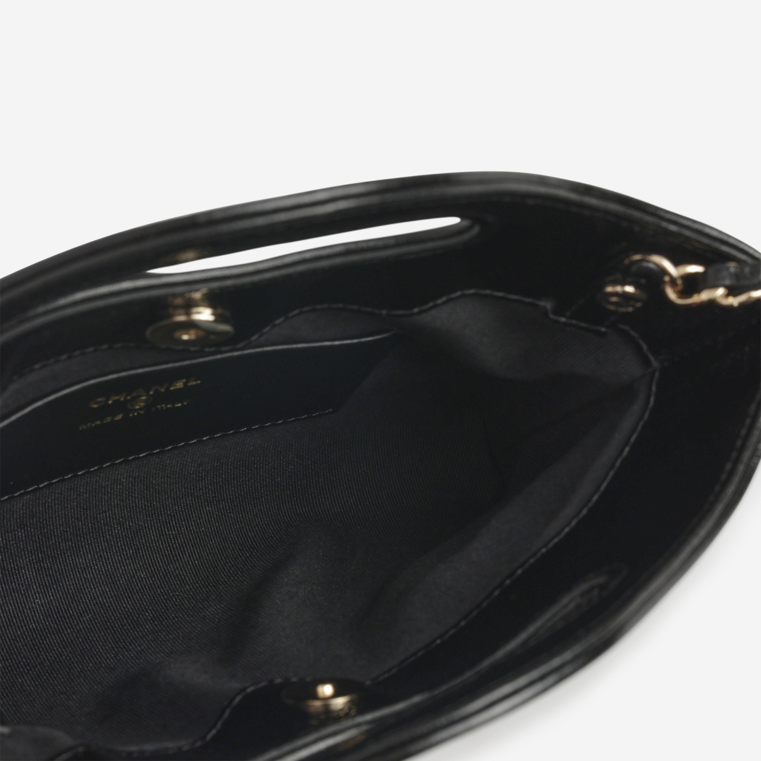 Chanel Nano 31 Clutch on Chain - Black Glazed Calfskin | Champagne Gold Hardware