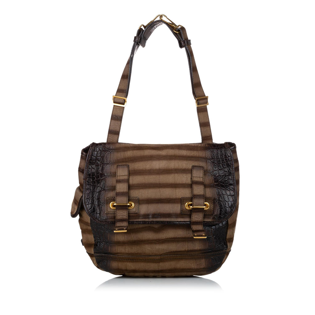 Saint Laurent Besace Embossed Nubuck Leather Flap Bag (SHG-29229)