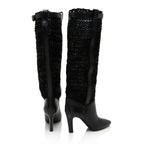 Saint Laurent Calfskin Woven Kim Knee High Boots - Size 8.5 / 38.5