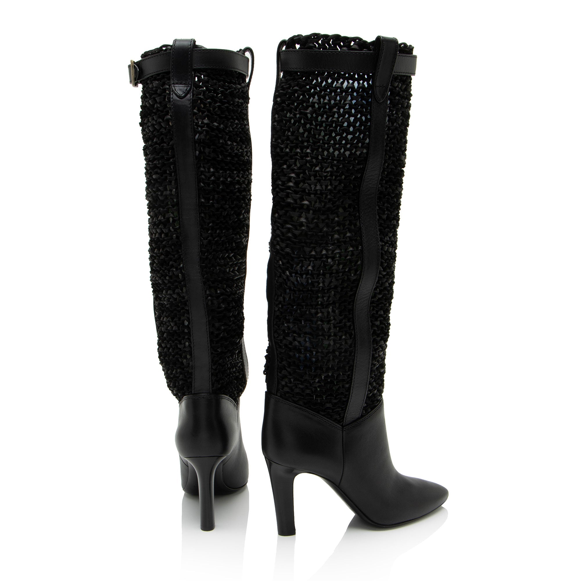 Saint Laurent Calfskin Woven Kim Knee High Boots - Size 8.5 / 38.5