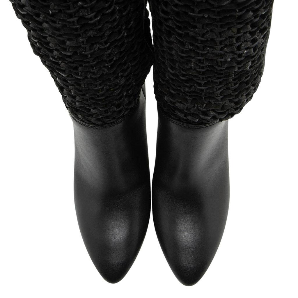 Saint Laurent Calfskin Woven Kim Knee High Boots - Size 8.5 / 38.5