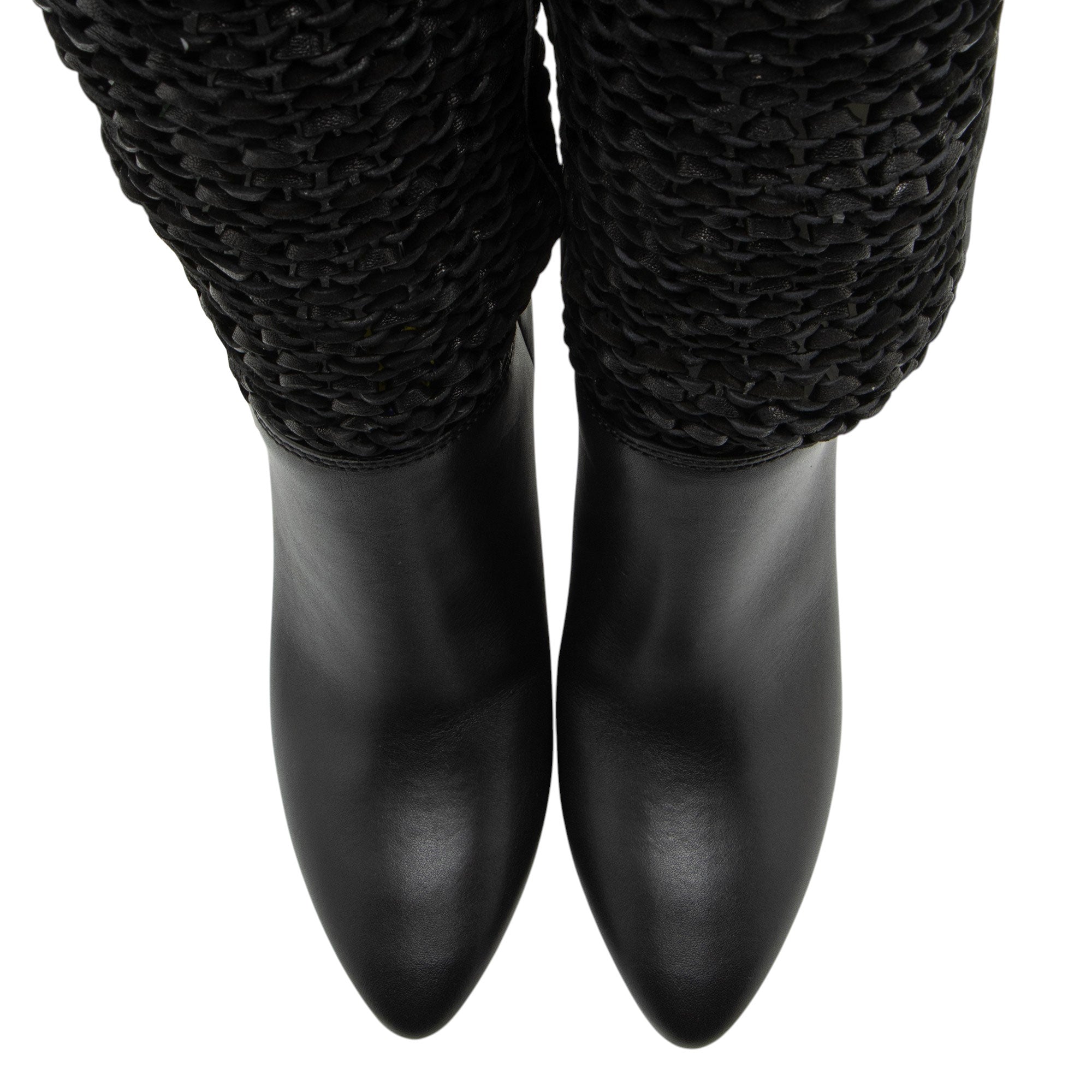 Saint Laurent Calfskin Woven Kim Knee High Boots - Size 8.5 / 38.5