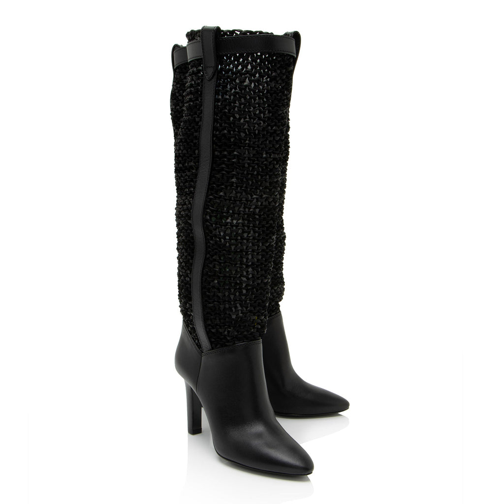 Saint Laurent Calfskin Woven Kim Knee High Boots - Size 8.5 / 38.5