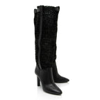 Saint Laurent Calfskin Woven Kim Knee High Boots - Size 8.5 / 38.5