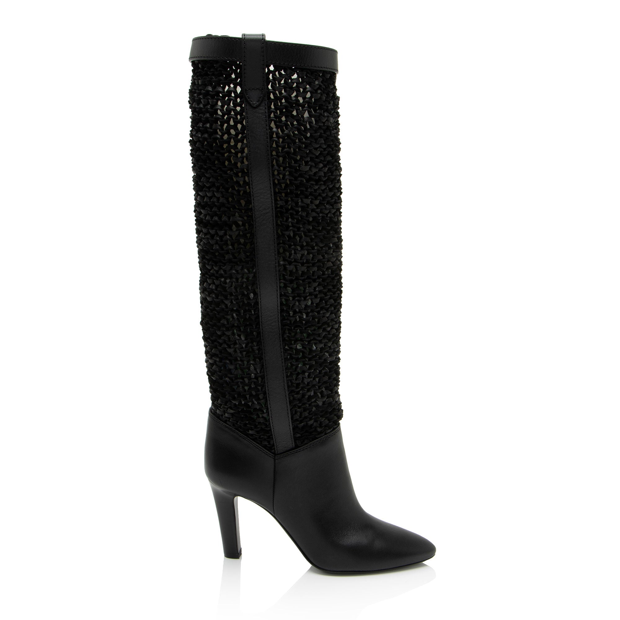 Saint Laurent Calfskin Woven Kim Knee High Boots - Size 8.5 / 38.5