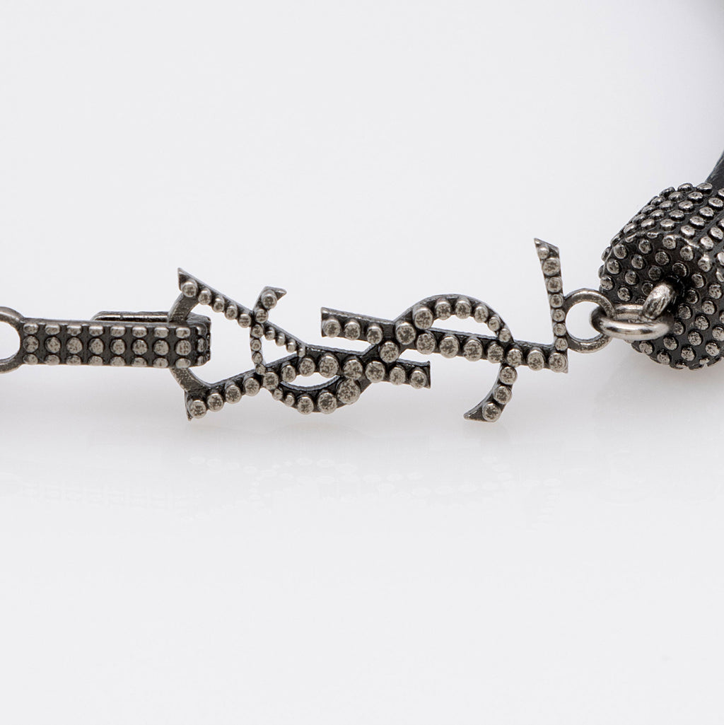 Saint Laurent Crinkled Calfskin Studded Opyum Bracelet (SHF-1K4Chh)