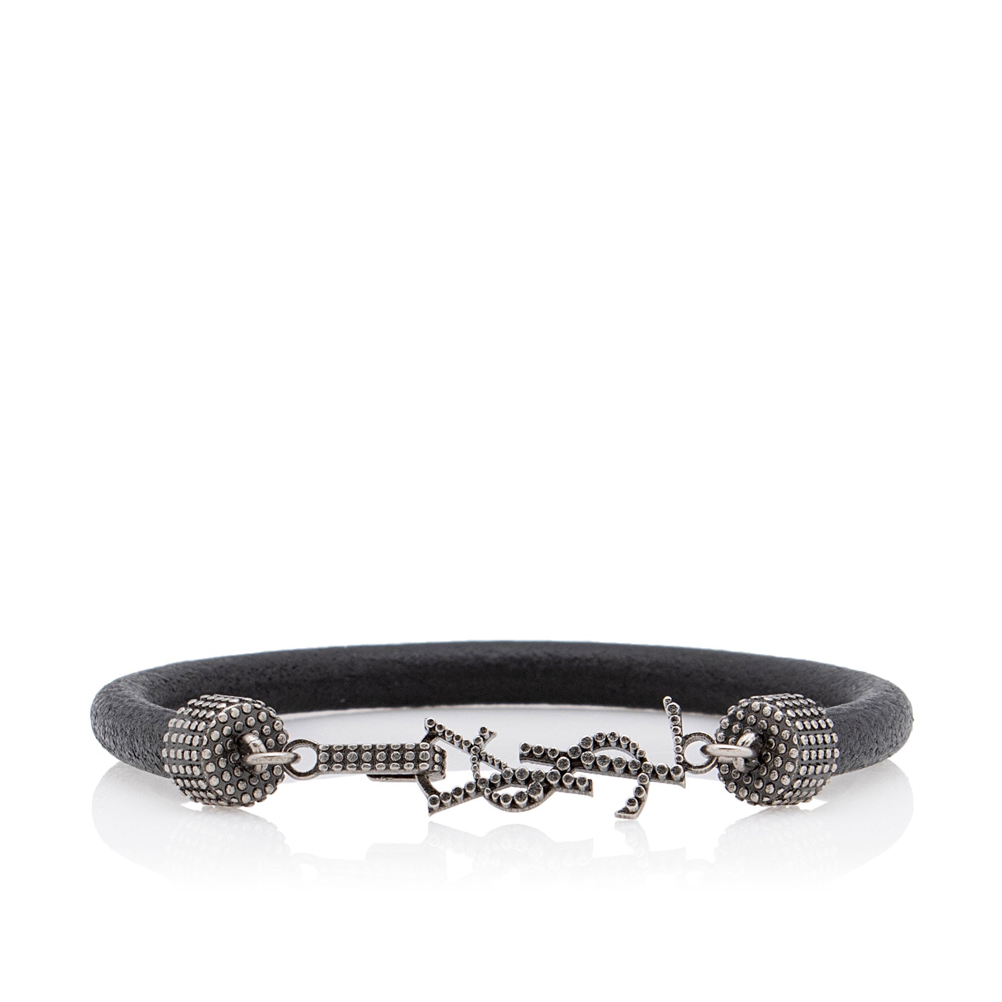 Saint Laurent Crinkled Calfskin Studded Opyum Bracelet (SHF-1K4Chh)