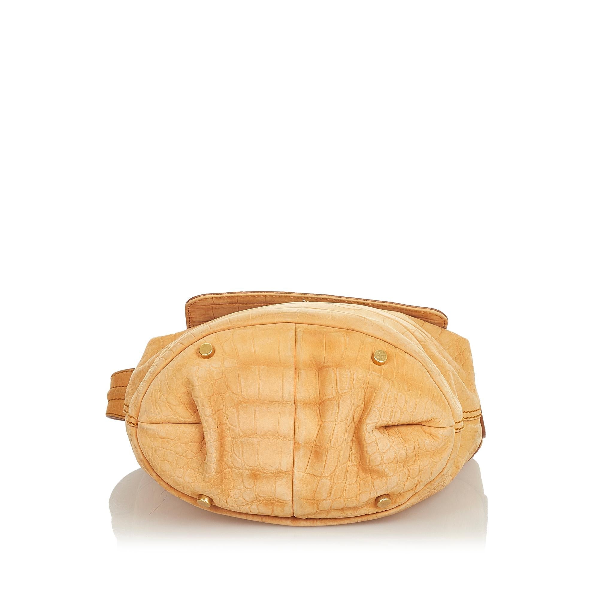 Saint Laurent Croc Embossed Capri Flap Bag (SHG-26477)