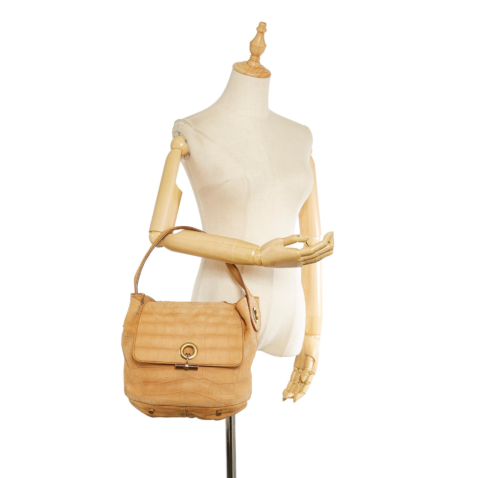 Saint Laurent Croc Embossed Capri Flap Bag (SHG-26477)