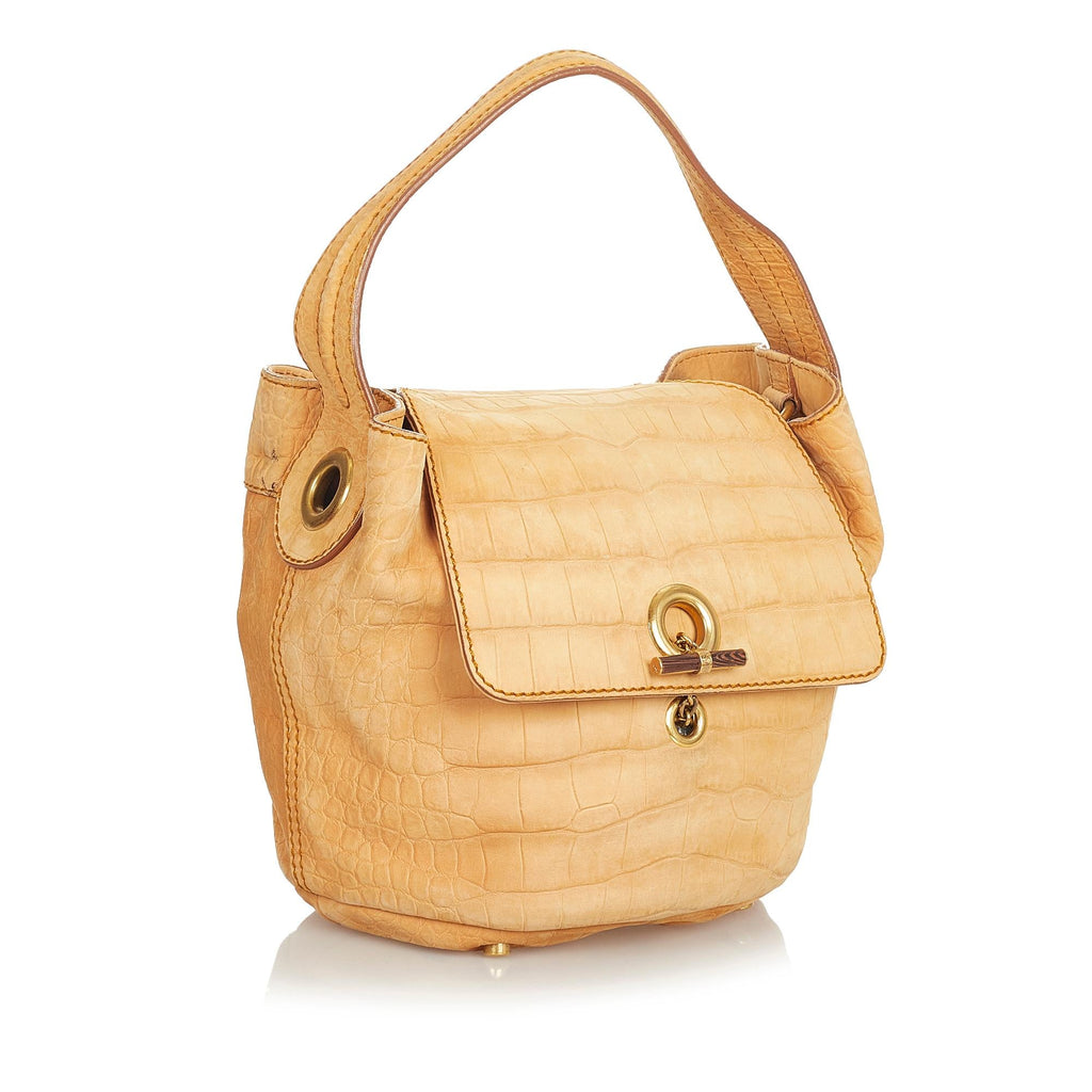 Saint Laurent Croc Embossed Capri Flap Bag (SHG-26477)