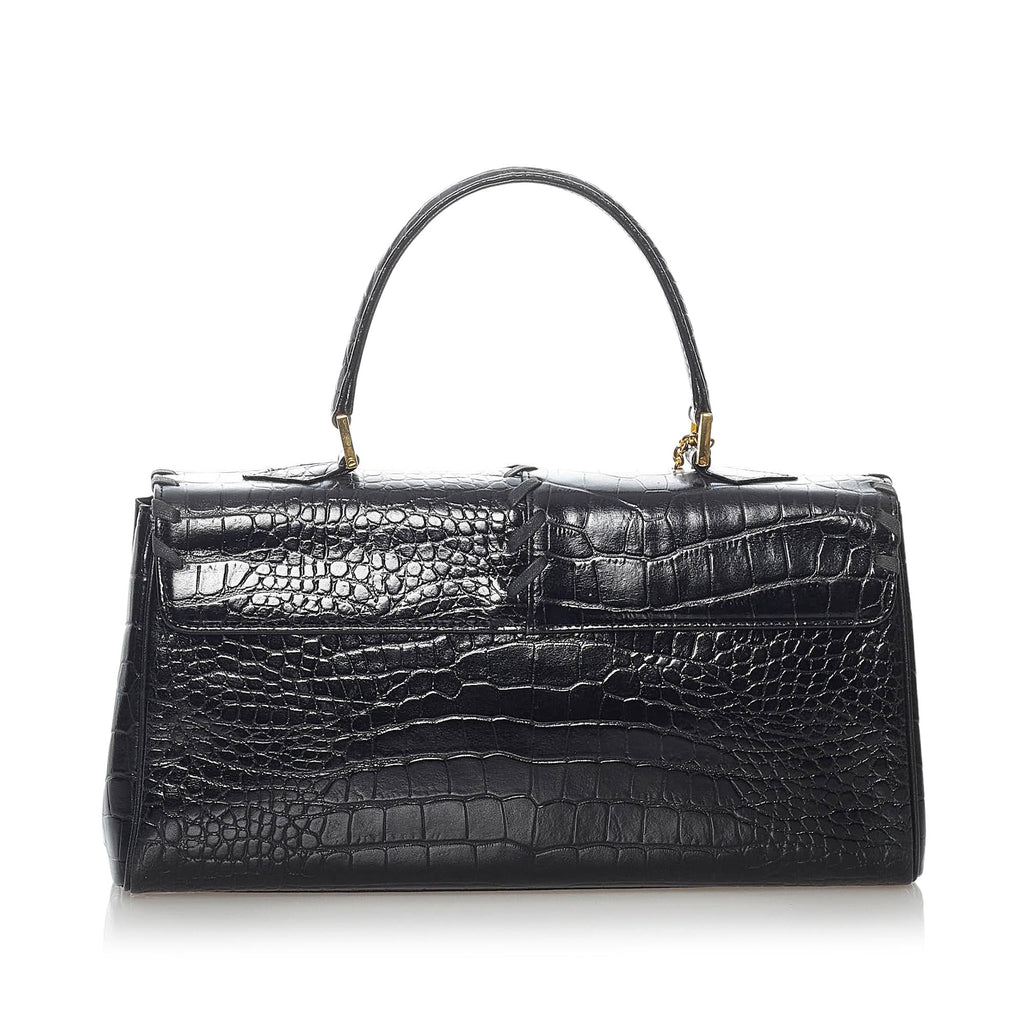 Saint Laurent Croc Embossed Leather Handbag (SHG-30599)