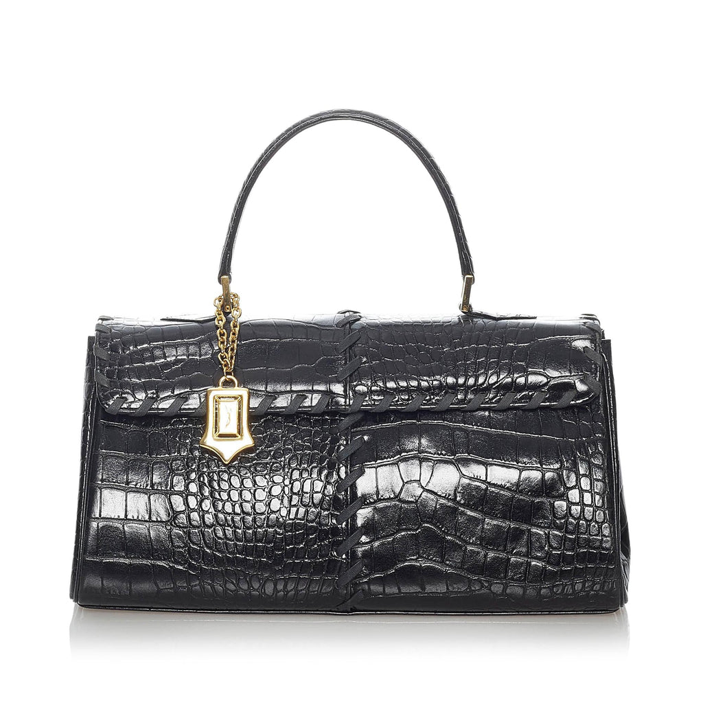 Saint Laurent Croc Embossed Leather Handbag (SHG-30599)