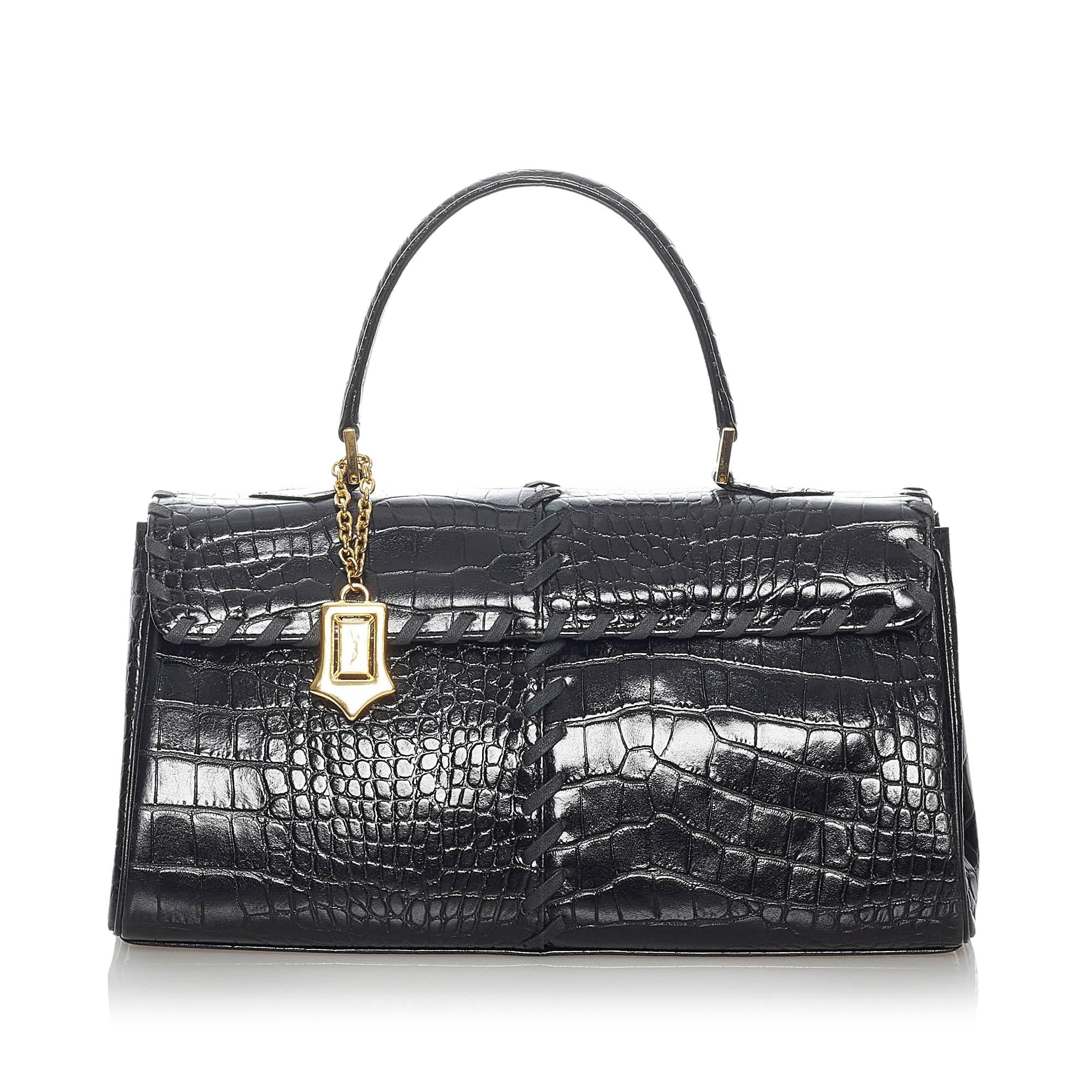 Saint Laurent Croc Embossed Leather Handbag (SHG-30599)