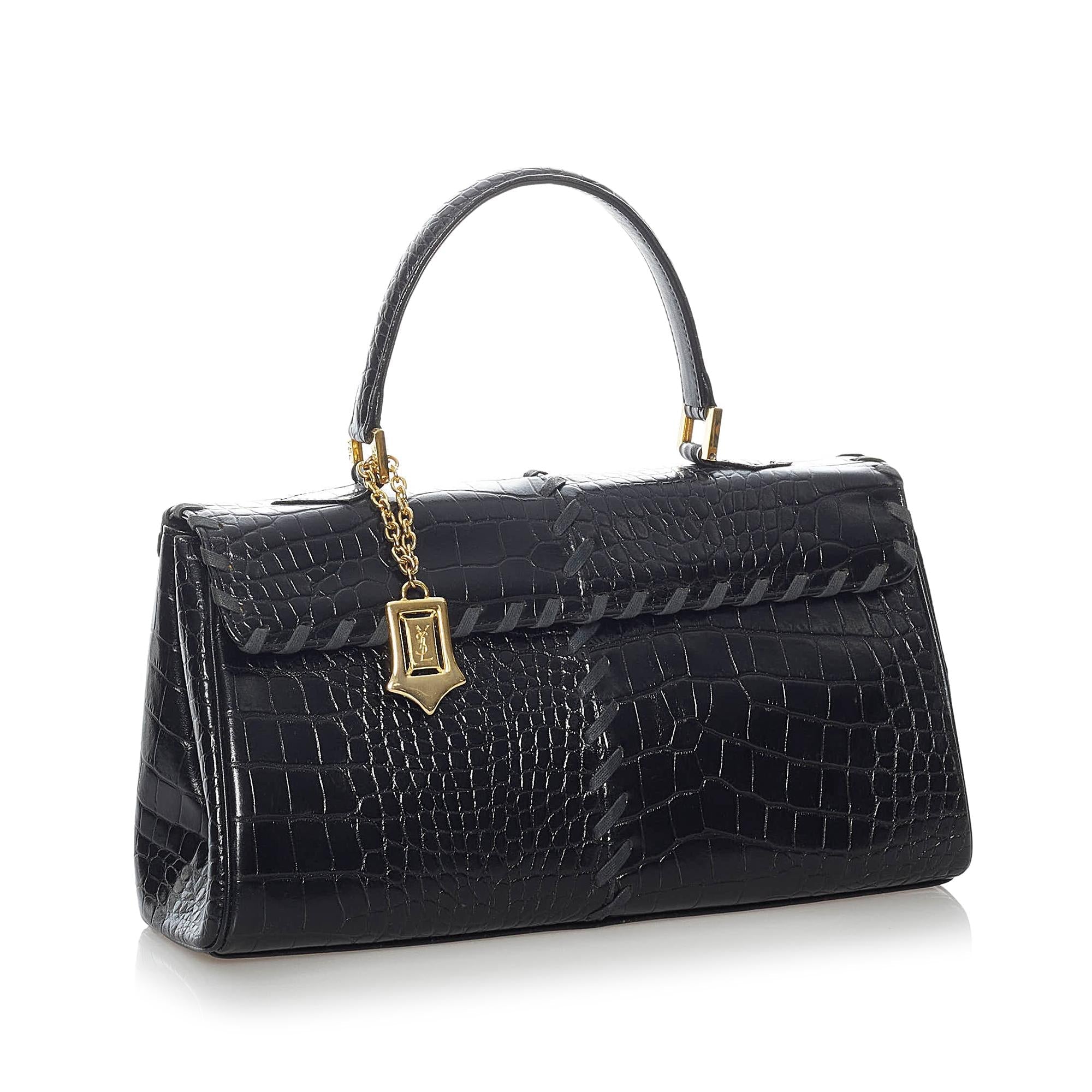 Saint Laurent Croc Embossed Leather Handbag (SHG-30599)