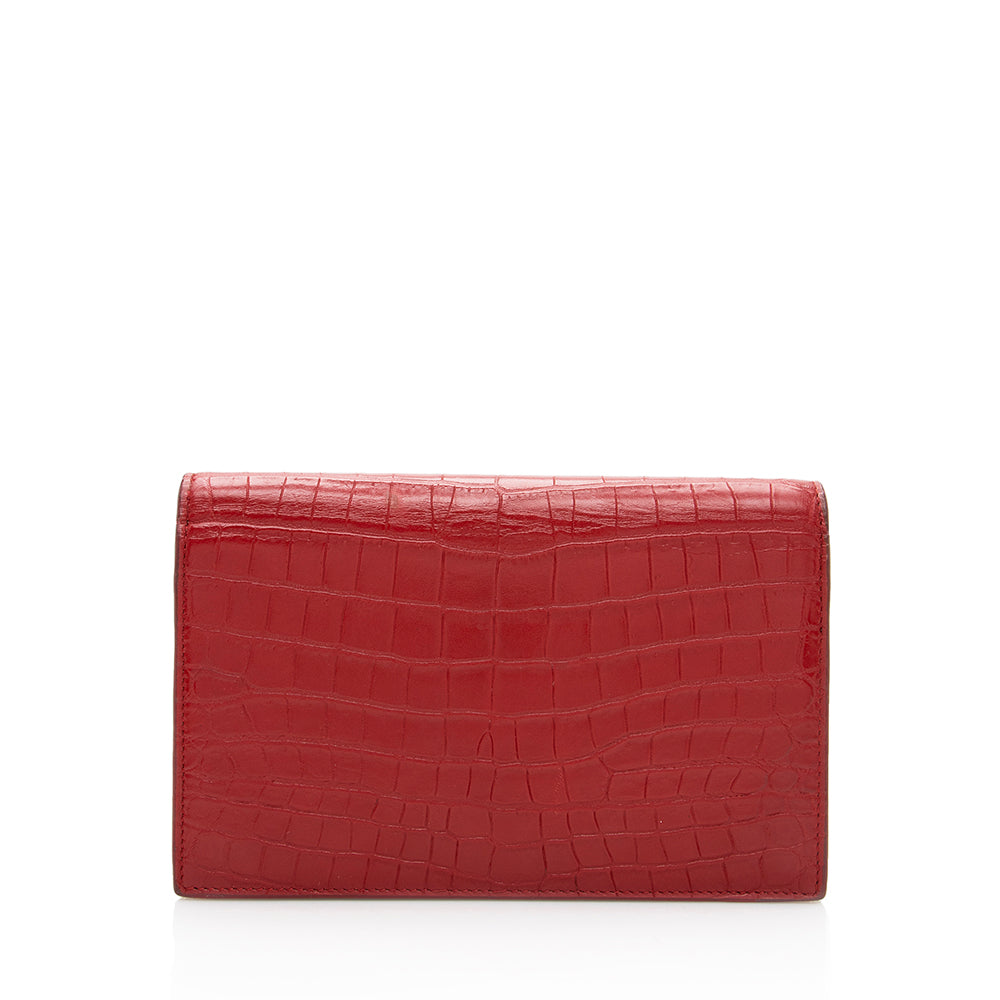 Saint Laurent Croc Embossed Leather Kate Tassel Shoulder Bag (SHF-18917)
