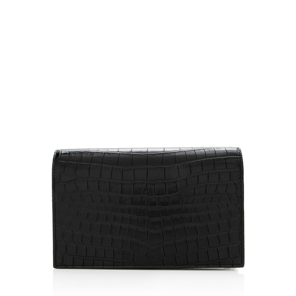 Saint Laurent Croc Embossed Leather Kate Tassel Small Shoulder Bag (SHF-18996)