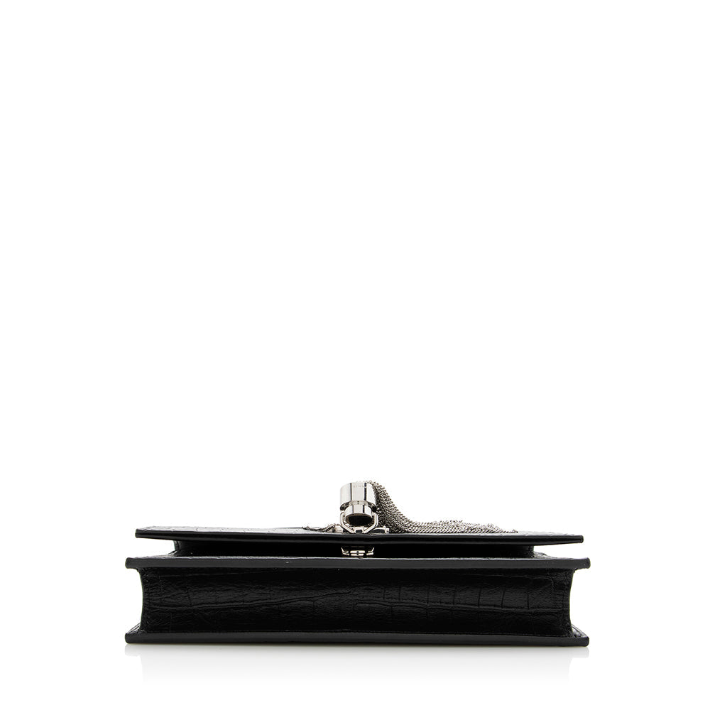 Saint Laurent Croc Embossed Leather Kate Tassel Small Shoulder Bag (SHF-18996)