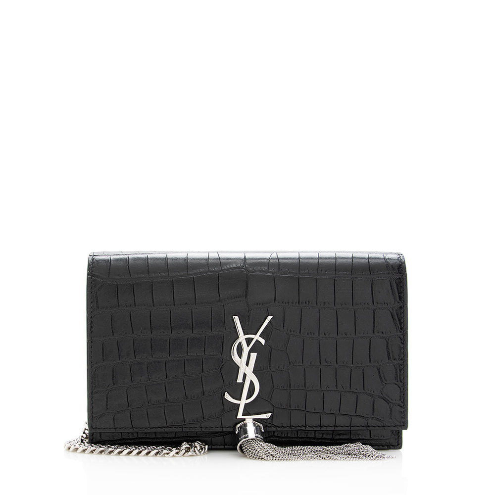 Saint Laurent Croc Embossed Leather Kate Tassel Small Shoulder Bag (SHF-18996)