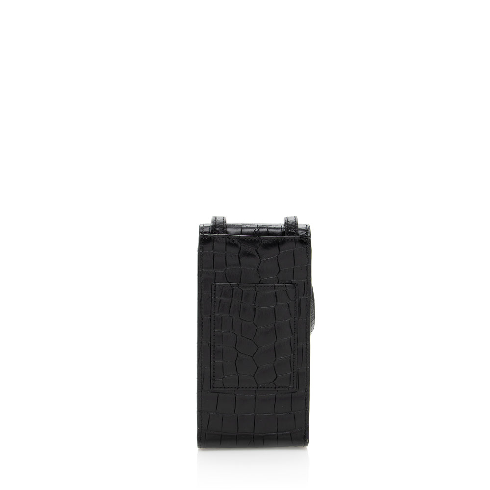 Saint Laurent Croc Embossed Leather Phone Pouch Crossbody Bag (SHF-19580)