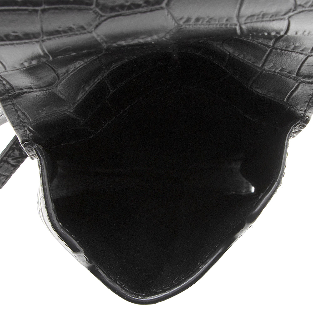 Saint Laurent Croc Embossed Leather Phone Pouch Crossbody Bag (SHF-19580)