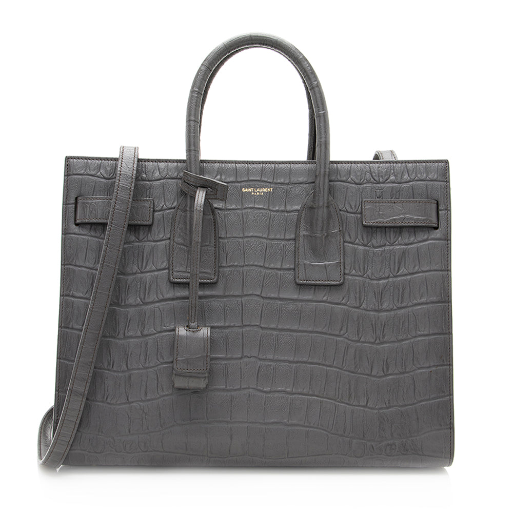 Saint Laurent Croc Embossed Leather Sac De Jour Small Tote (SHF-19975)