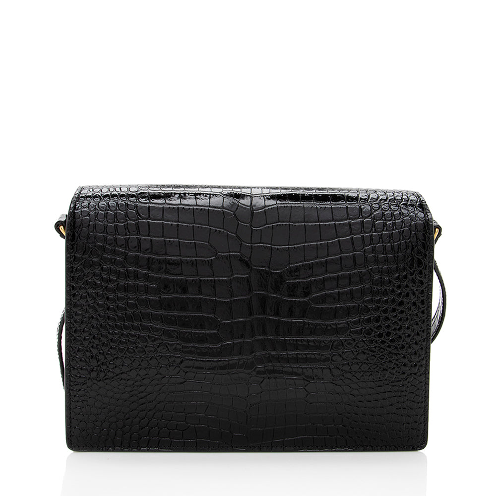 Saint Laurent Croc Embossed Leather Margaux Shoulder Bag (SHF-17900)
