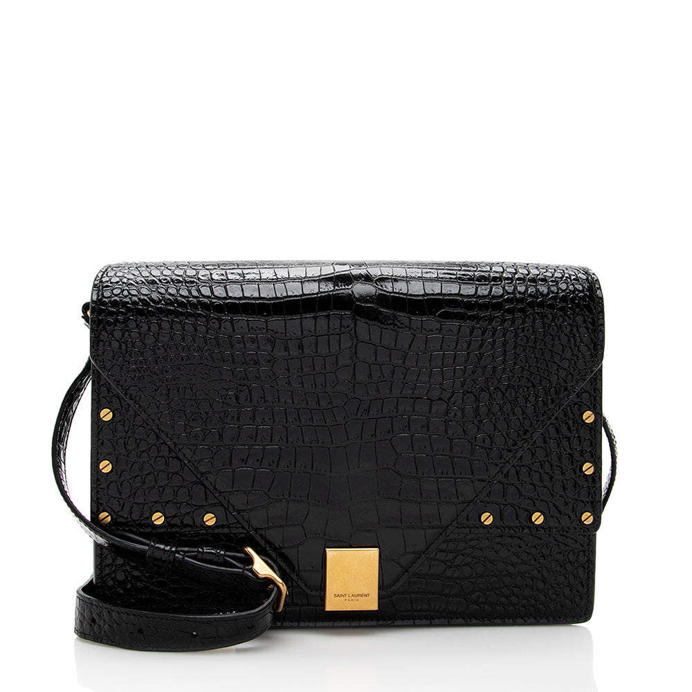 Saint Laurent Croc Embossed Leather Margaux Shoulder Bag (SHF-17900)