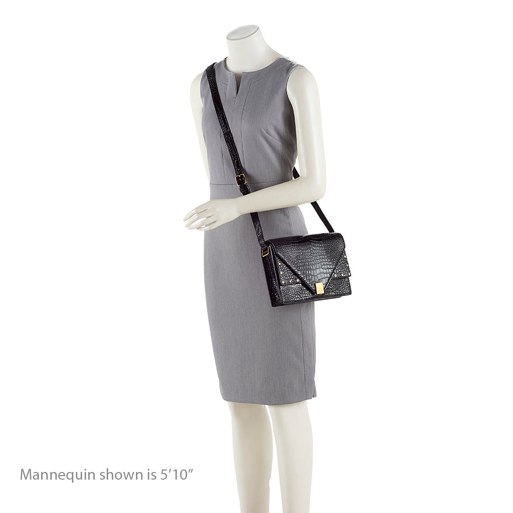 Saint Laurent Croc Embossed Leather Margaux Shoulder Bag (SHF-17900)