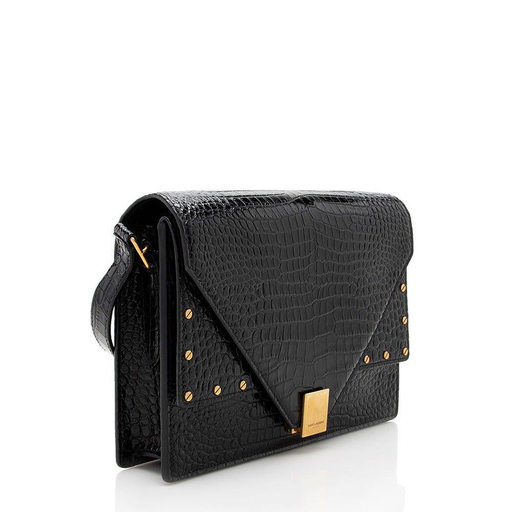 Saint Laurent Croc Embossed Leather Margaux Shoulder Bag (SHF-17900)
