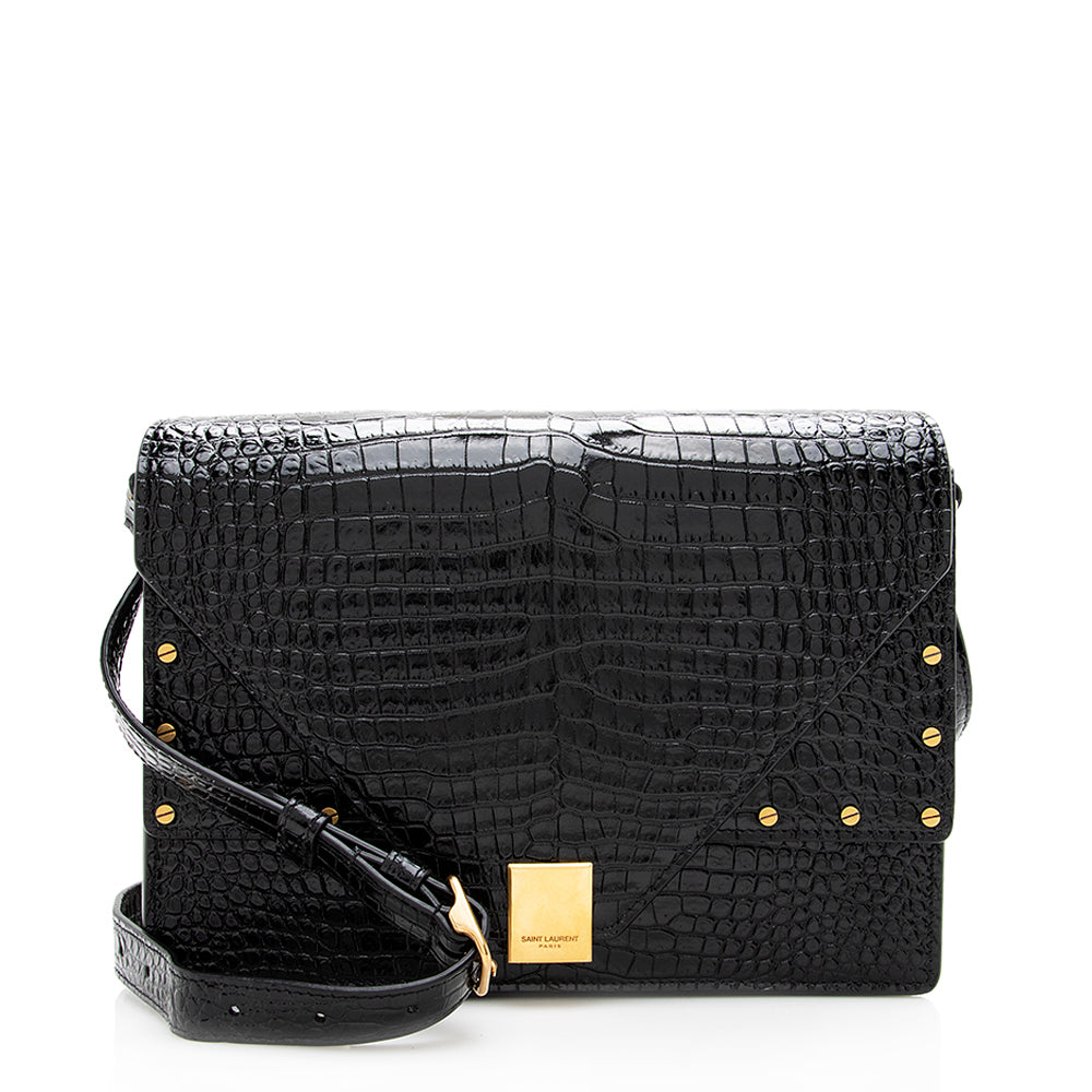 Saint Laurent Croc Embossed Margaux Shoulder Bag (SHF-18208)