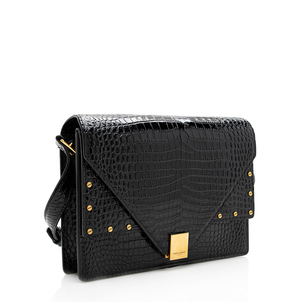 Saint Laurent Croc Embossed Margaux Shoulder Bag (SHF-18208)