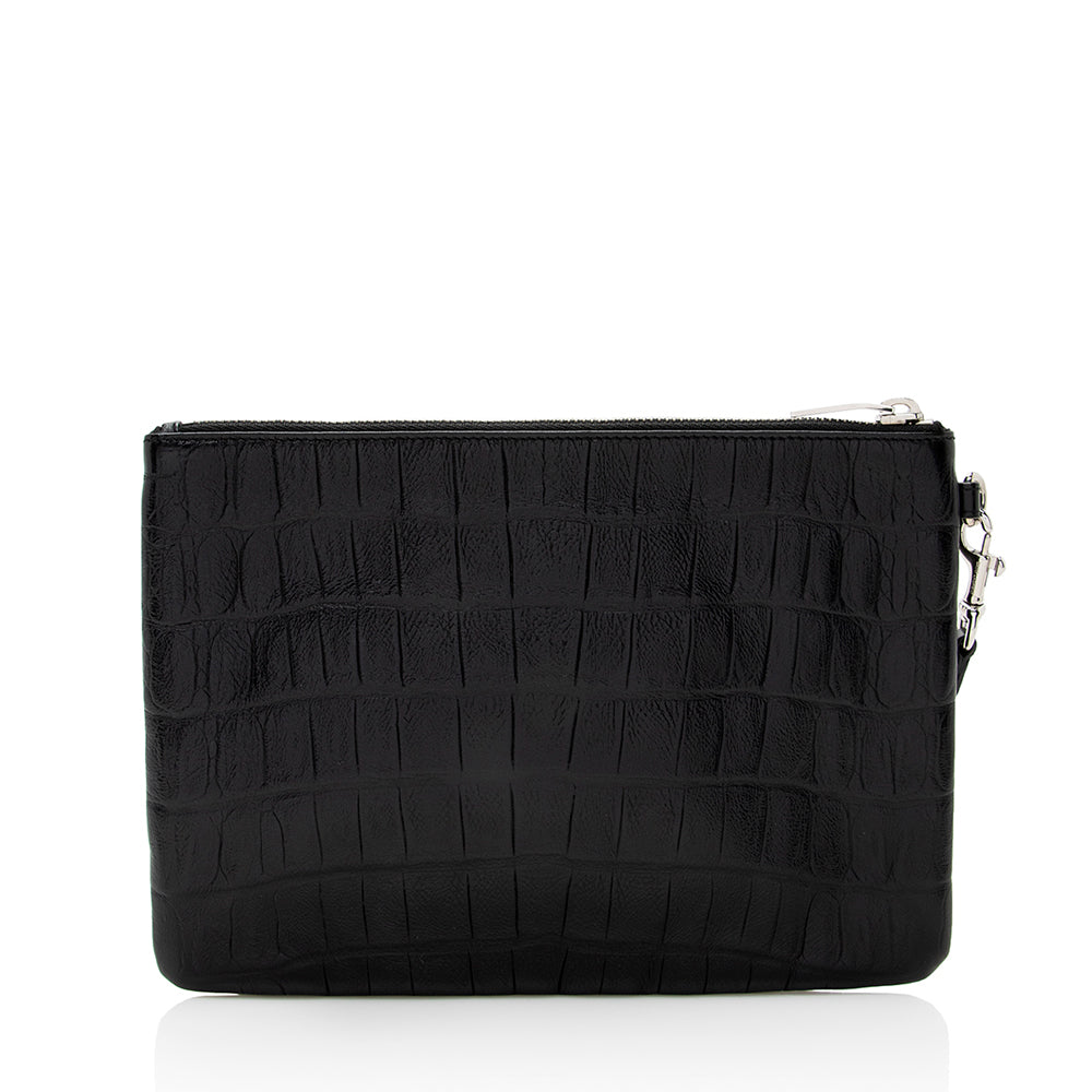 Saint Laurent Croc Embossed Monogram Zip Pouch Wristlet (SHF-19209)