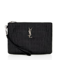 Saint Laurent Croc Embossed Monogram Zip Pouch Wristlet (SHF-19209)