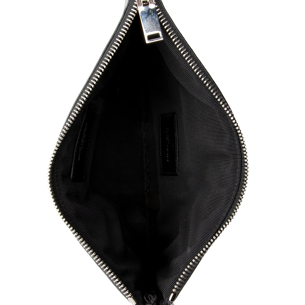Saint Laurent Croc Embossed Monogram Zip Pouch Wristlet (SHF-19209)